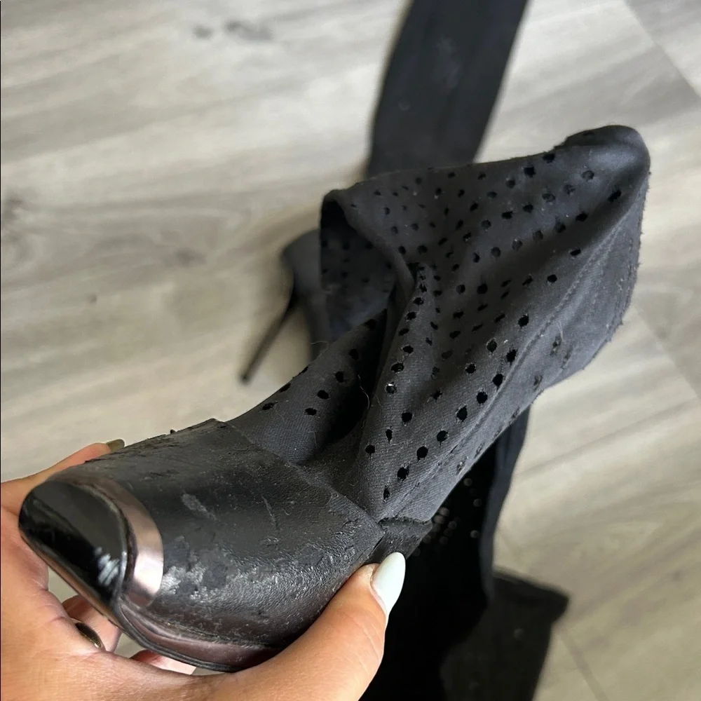 Stella McCartney Vegan Black Thigh-High Stiletto Boots Sz 36